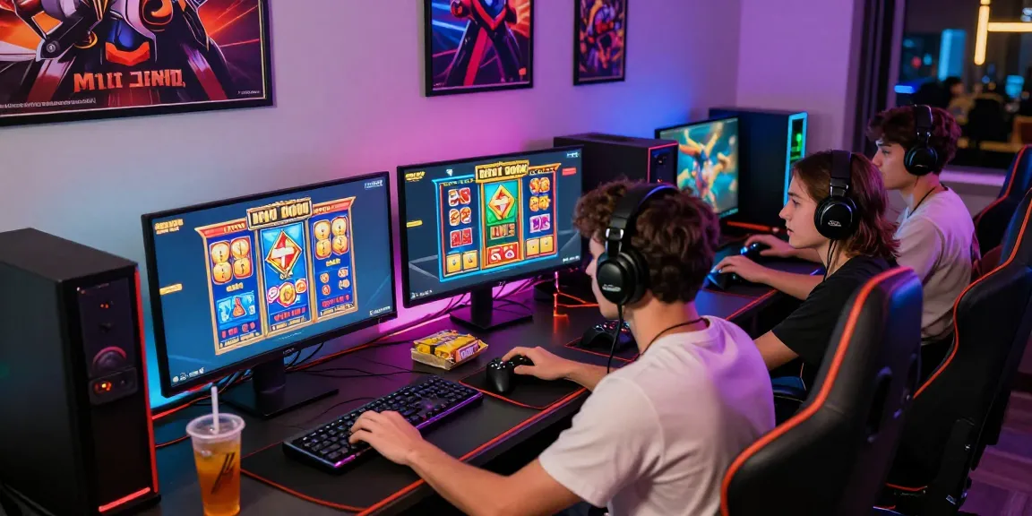 Friends enjoying slot depo 5000 gaming with colorful displays and exciting atmosphere