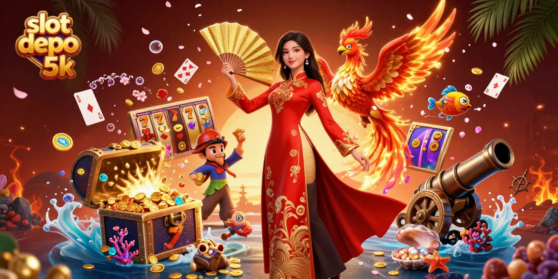 Spin and win with slot depo 5k in this vibrant, action-packed slot illustration.