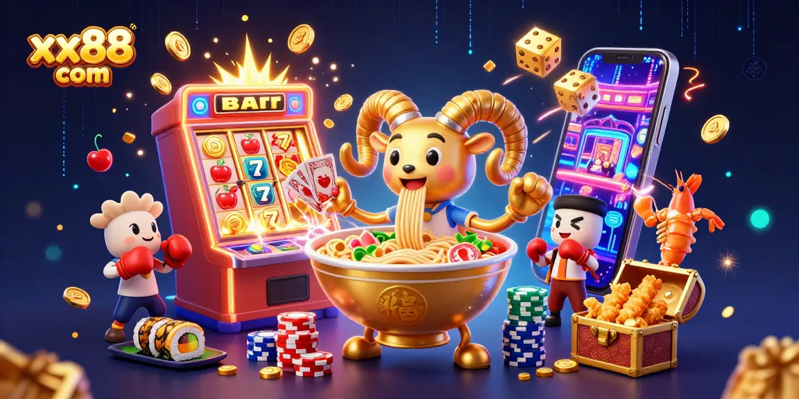 Experience exciting slot games at xx88 com with a vibrant and dynamic illustration of casino elements.