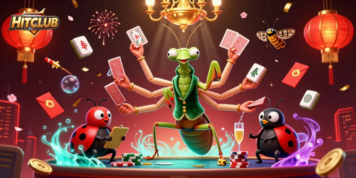 Experience the thrilling HITCLUB casino atmosphere with a dynamic 3D cartoon illustration featuring a card sharp and pit boss.