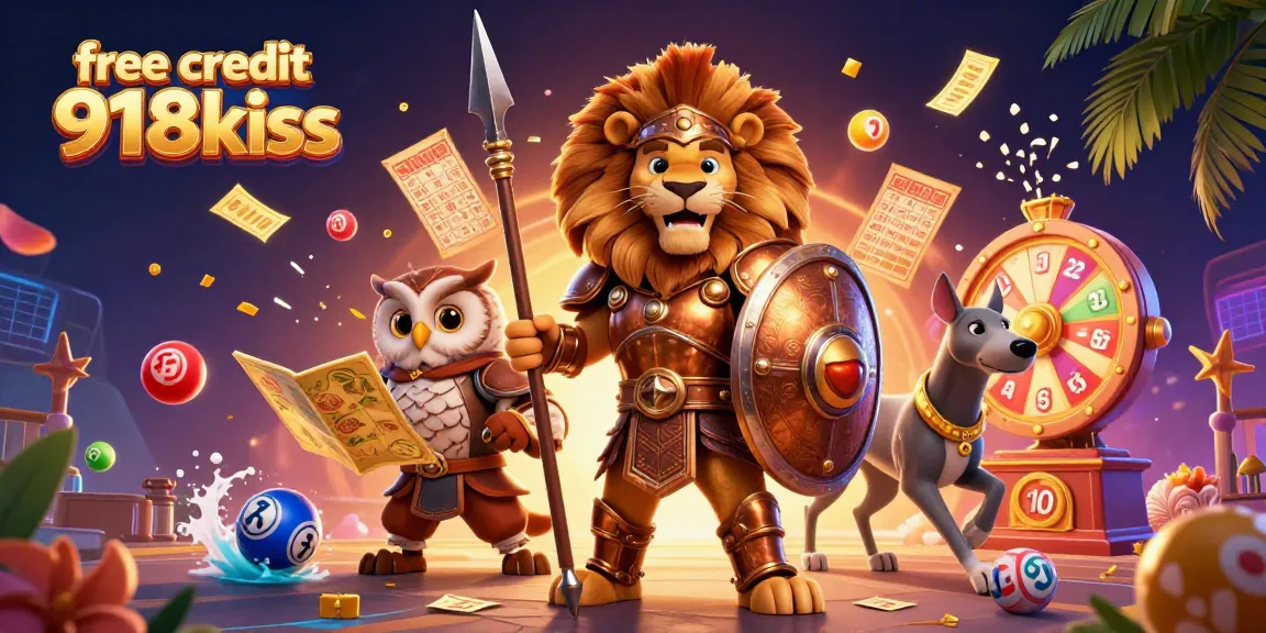 Spin and win with free credit 918kiss, featuring a lion and owl in vibrant casino action.