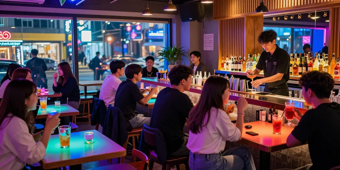 Experience vibrant nightlife at 상봉동 한국관나이트, with patrons enjoying drinks in a lively bar setting.