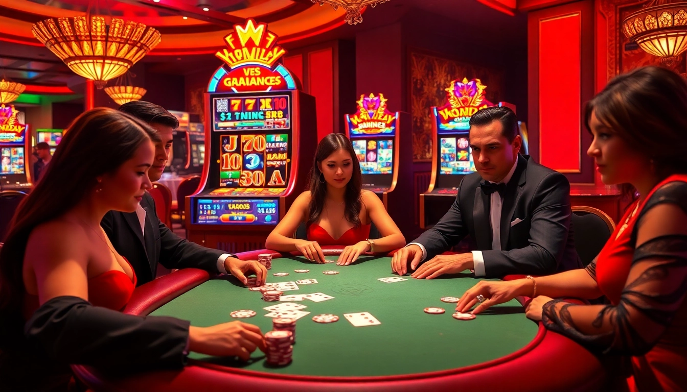 RR88 players engaging in a thrilling poker game in a luxurious casino setting.