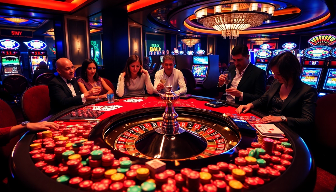 Players engaging in exciting gameplay with a vibrant roulette table at an upscale casino, featuring an australia migration agent focus.